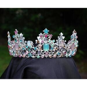 Pastel Princess Crown Pink Blue Bridal Gift Diadem Silver round aqua crystals